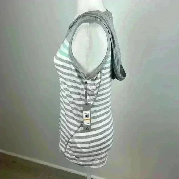 Calvin Klein Grey White & Blue Striped Hooded Active Top - Picture 3 of 6